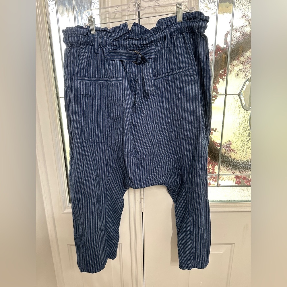 Free People Navy Pinstripe Wide Leg Pants - Picture 4 of 10